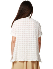 CAMICIA DONNA XACUS ANGYE BIANCA A MEZZA MANICA IN MISTO COTONE CON TRAMA A QUADRI