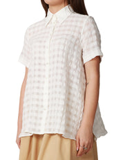 CAMICIA DONNA XACUS ANGYE BIANCA A MEZZA MANICA IN MISTO COTONE CON TRAMA A QUADRI