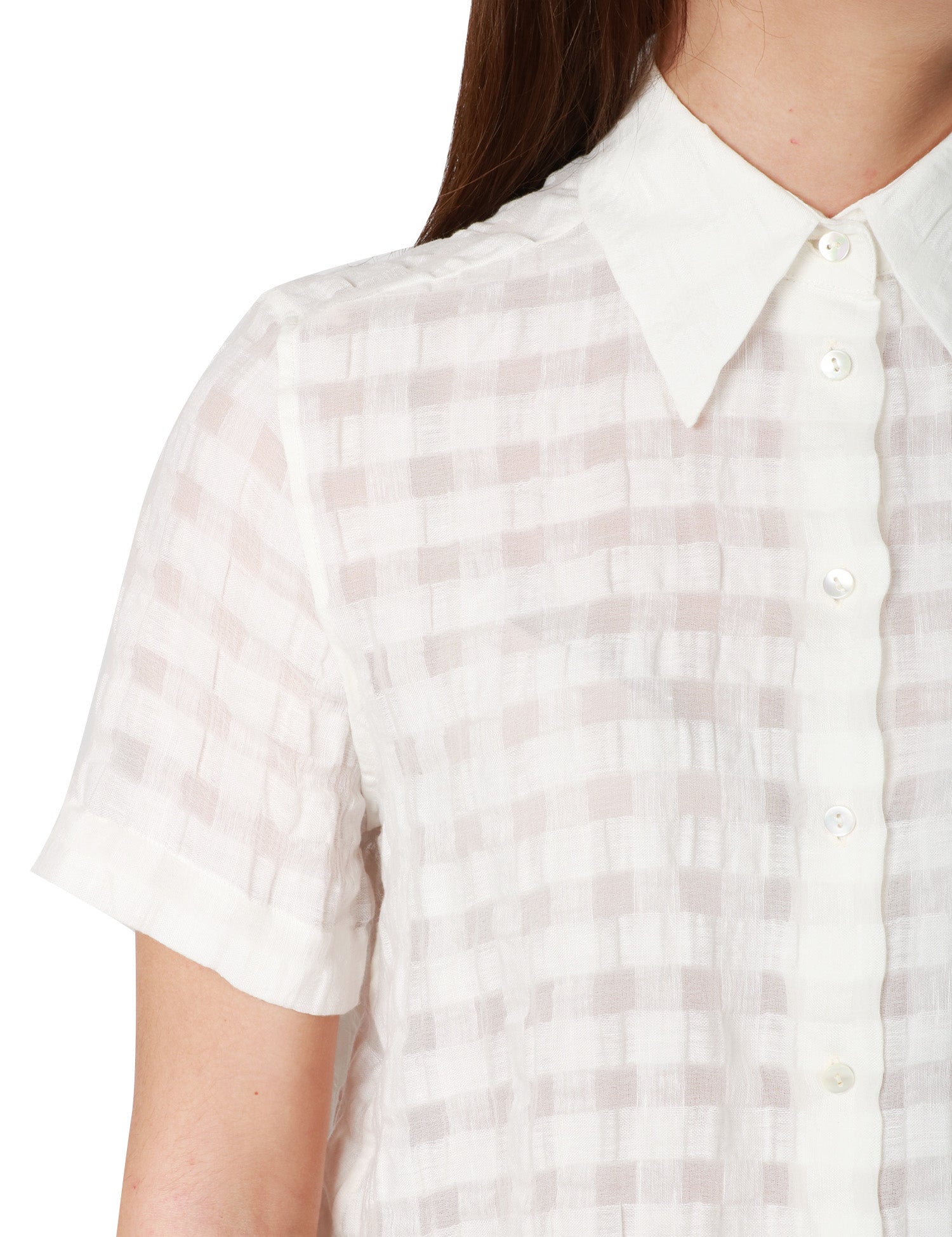 CAMICIA DONNA XACUS ANGYE BIANCA A MEZZA MANICA IN MISTO COTONE CON TRAMA A QUADRI