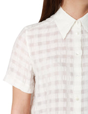 CAMICIA DONNA XACUS ANGYE BIANCA A MEZZA MANICA IN MISTO COTONE CON TRAMA A QUADRI