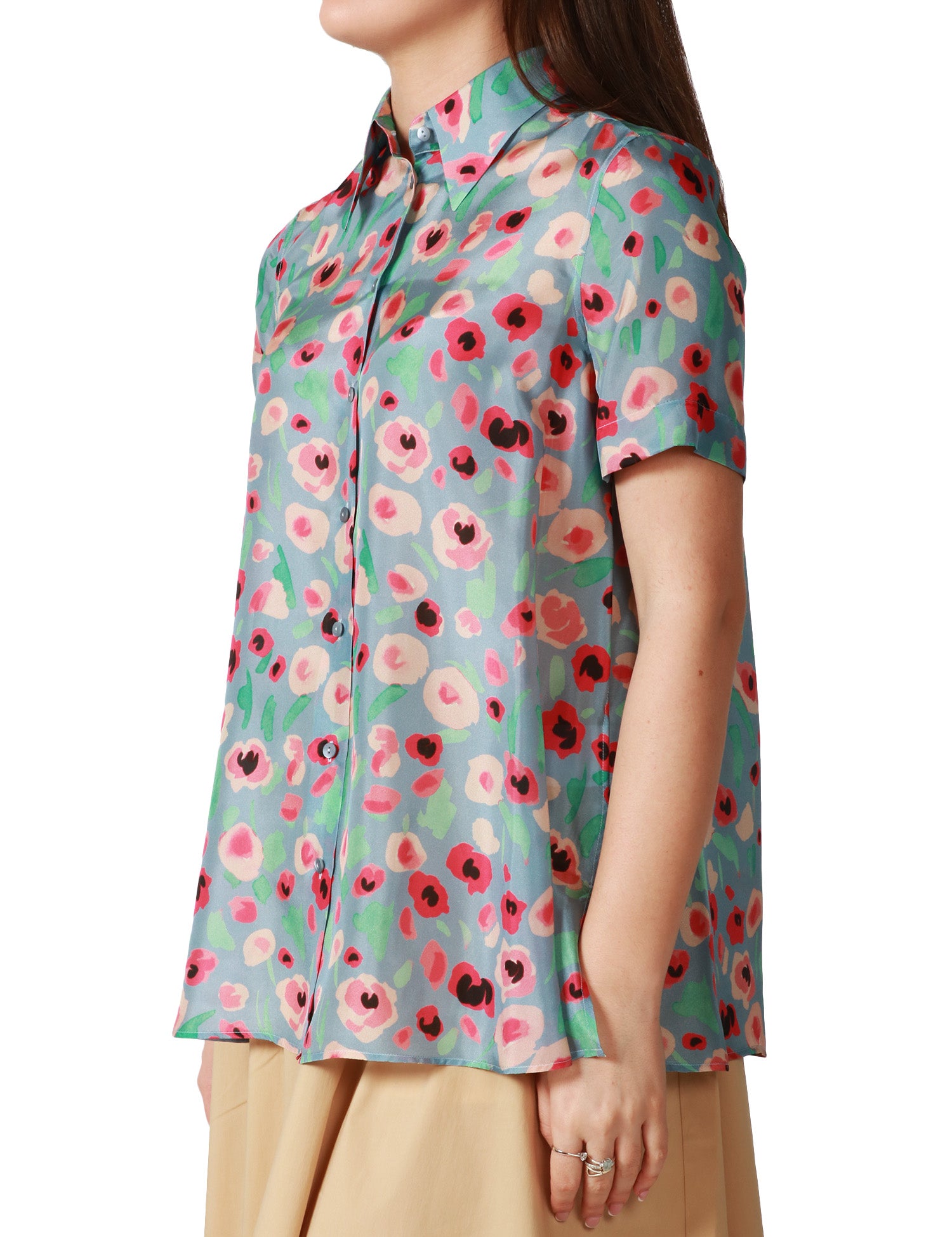 CAMICIA DONNA XACUS ANGYE MULTICOLOR STAMPA FIORI A MEZZA MANICA IN SETA