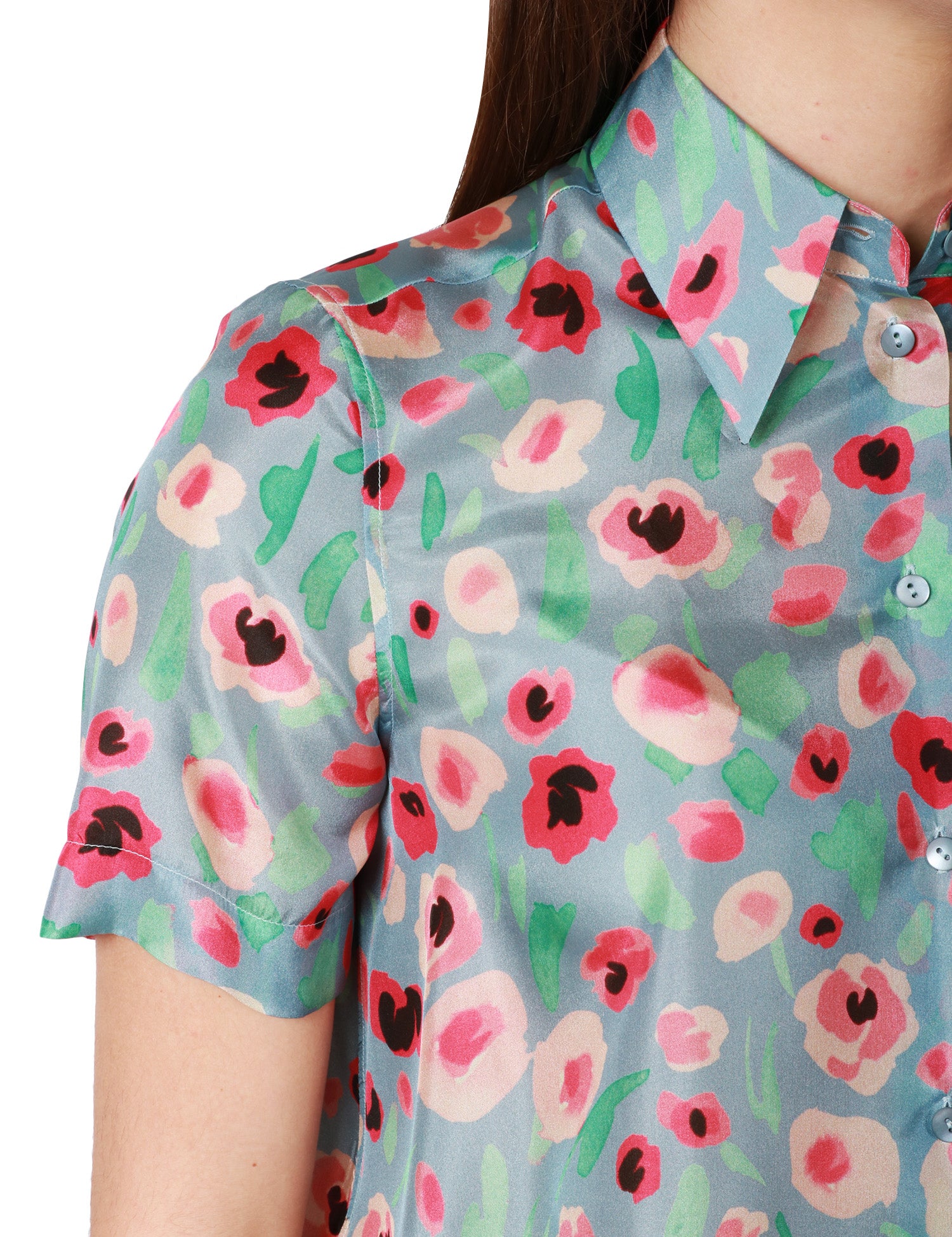 CAMICIA DONNA XACUS ANGYE MULTICOLOR STAMPA FIORI A MEZZA MANICA IN SETA
