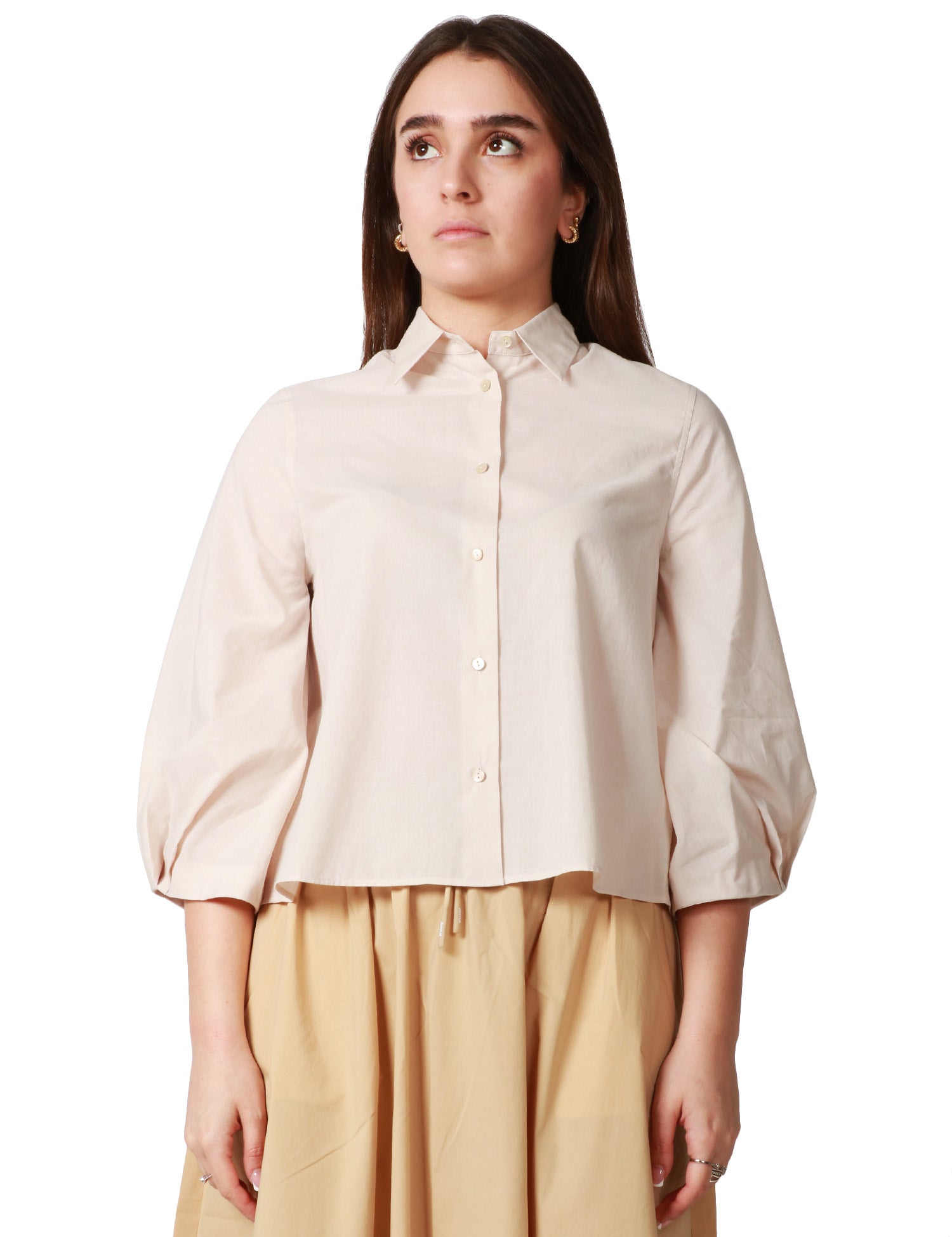 CAMICIA DONNA XACUS MARGOT BEIGE A SCATOLA CON MANICA A SBUFFO