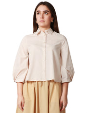 CAMICIA DONNA XACUS MARGOT BEIGE A SCATOLA CON MANICA A SBUFFO