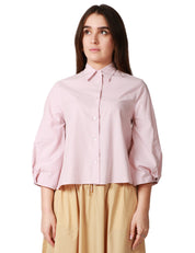 CAMICIA DONNA XACUS MARGOT ROSA CROPPED 100%COTONE CON MANICA A SBUFFO