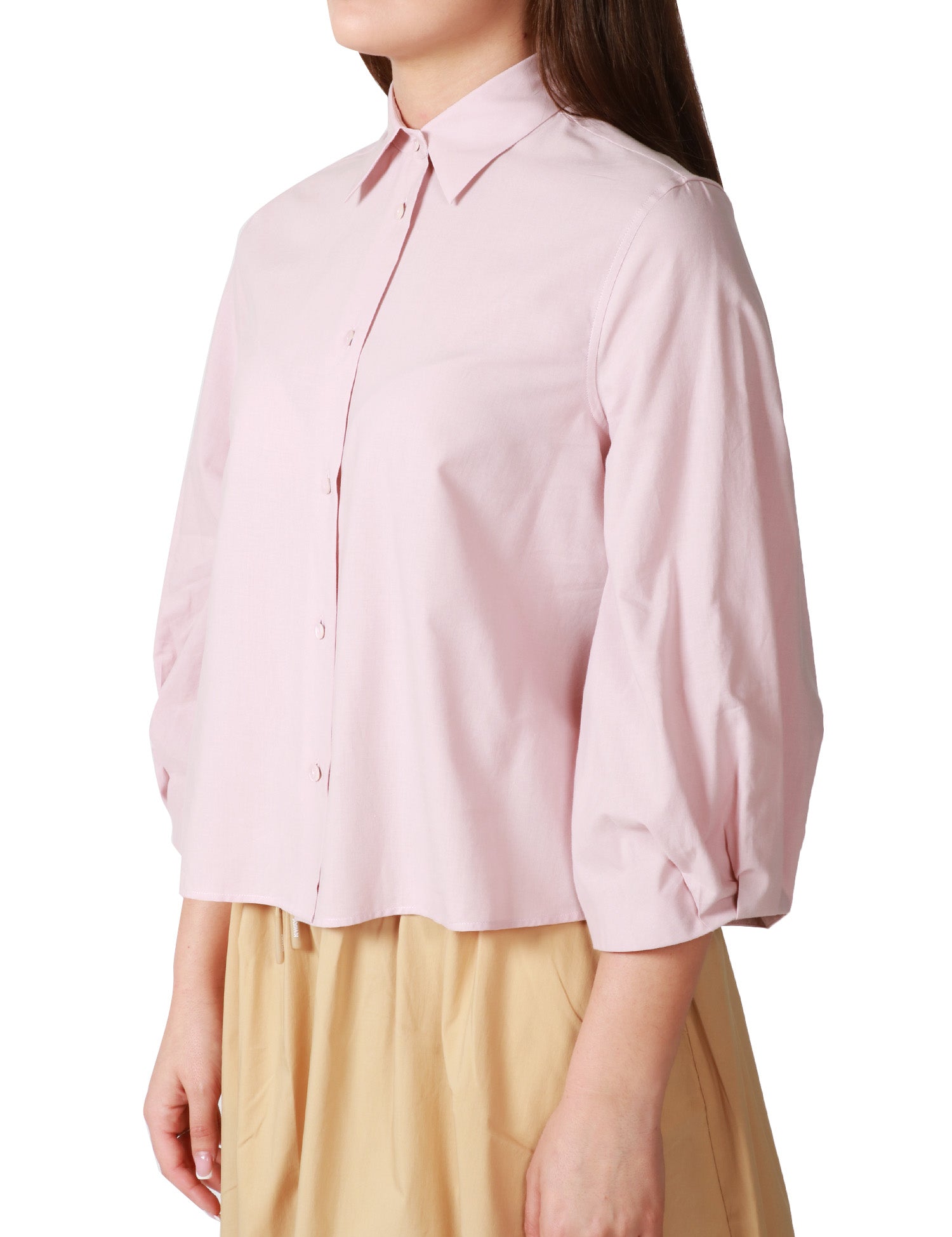 CAMICIA DONNA XACUS MARGOT ROSA CROPPED 100%COTONE CON MANICA A SBUFFO