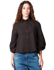 CAMICIA DONNA XACUS MARGOT NERA CON POIS E MANICA 3/4 A SBUFFO