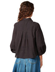 CAMICIA DONNA XACUS MARGOT NERA CON POIS E MANICA 3/4 A SBUFFO