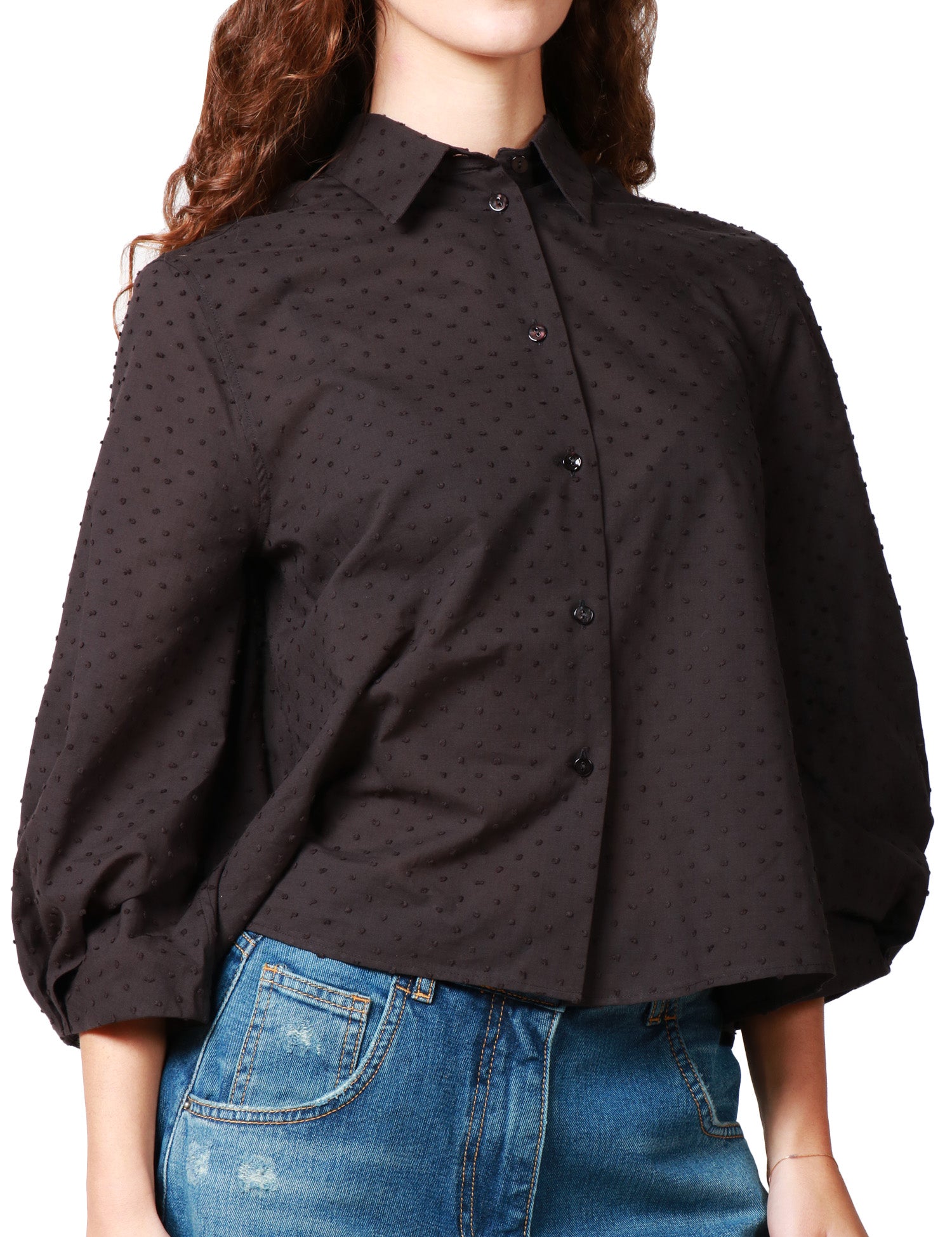 CAMICIA DONNA XACUS MARGOT NERA CON POIS E MANICA 3/4 A SBUFFO