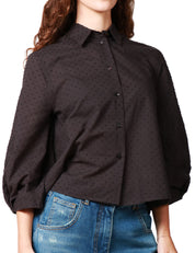 CAMICIA DONNA XACUS MARGOT NERA CON POIS E MANICA 3/4 A SBUFFO