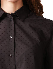 CAMICIA DONNA XACUS MARGOT NERA CON POIS E MANICA 3/4 A SBUFFO