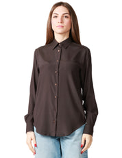 CAMICIA DONNA XACUS MARTA MARRONE A MANICA LUNGA IN SETA