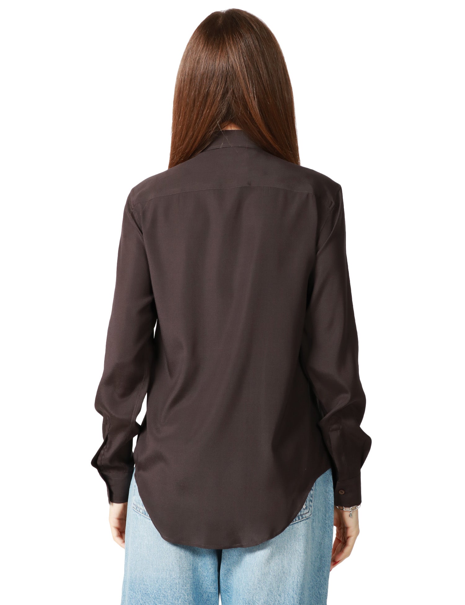 CAMICIA DONNA XACUS MARTA MARRONE A MANICA LUNGA IN SETA