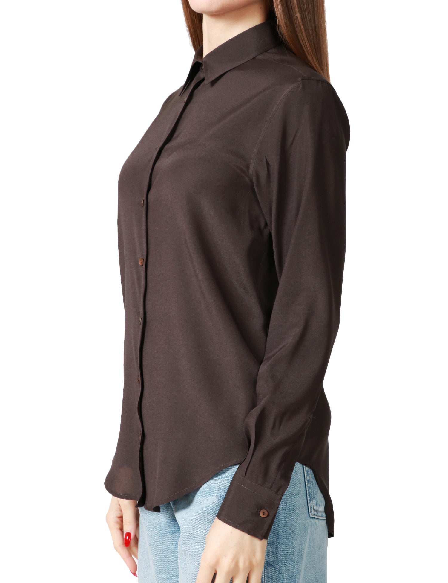 CAMICIA DONNA XACUS MARTA MARRONE A MANICA LUNGA IN SETA
