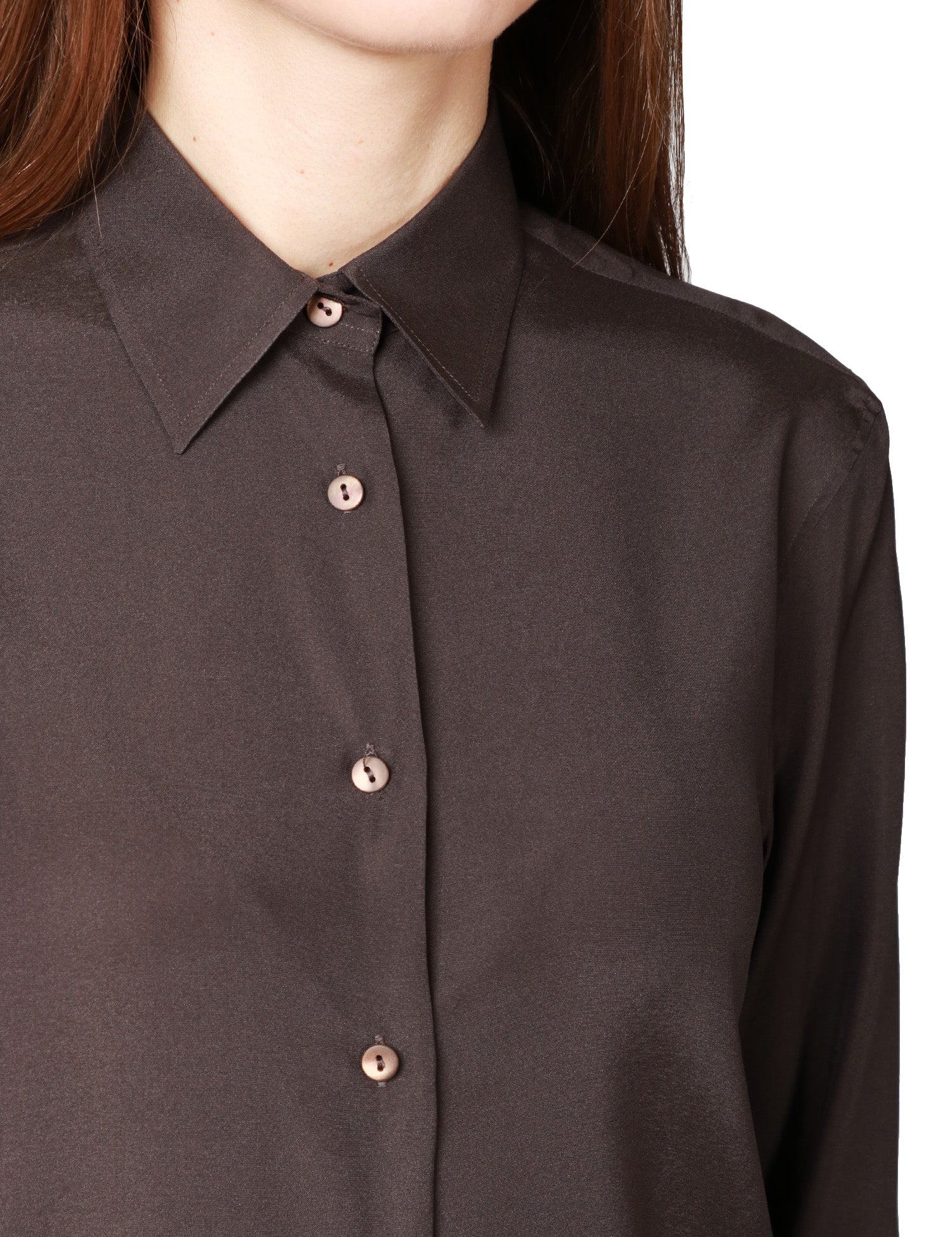 CAMICIA DONNA XACUS MARTA MARRONE A MANICA LUNGA IN SETA