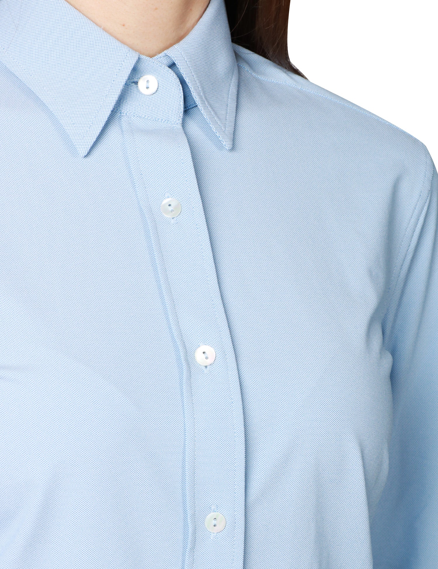 CAMICIA DONNA XACUS ACTIVE AZZURRA IN FILATO DI POLIAMMIDE ED ELASTANE TRASPIRANTE NO STIRO