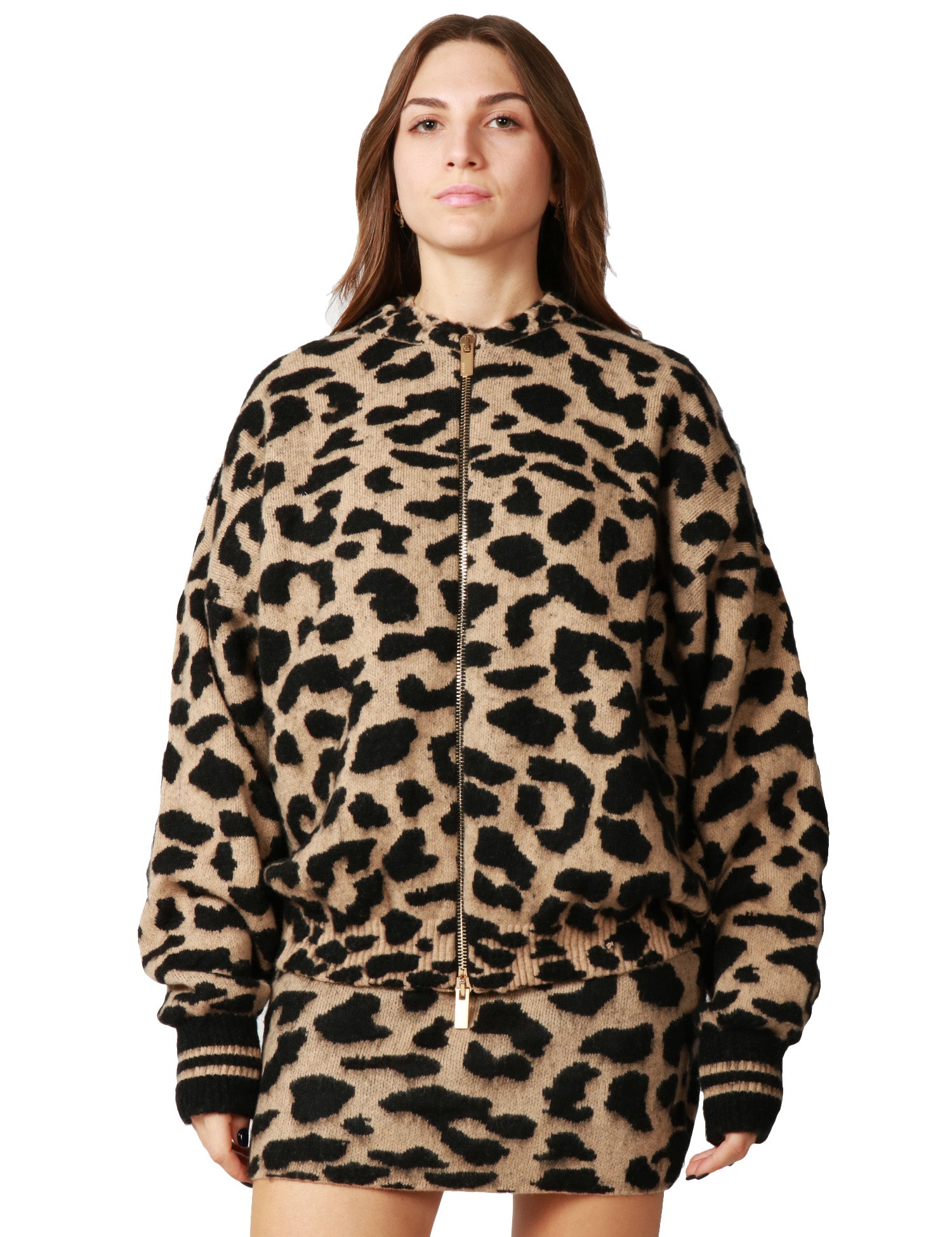 BOMBER DONNA AKEP MACULATO OVER IN MISTO LANA CON ZIP CENTRALE