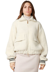 GIACCA BOMBER DONNA AKEP WHITE IN LANA BOUCLè CON TASCHE FRONTALI E ZIP DORATA
