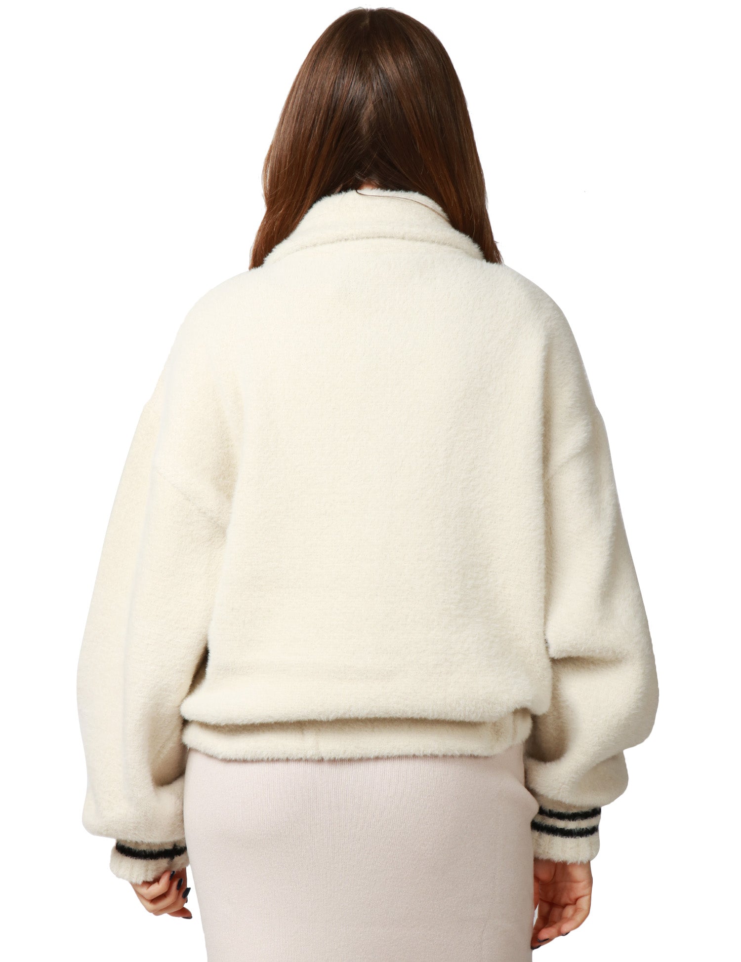 GIACCA BOMBER DONNA AKEP WHITE IN LANA BOUCLè CON TASCHE FRONTALI E ZIP DORATA