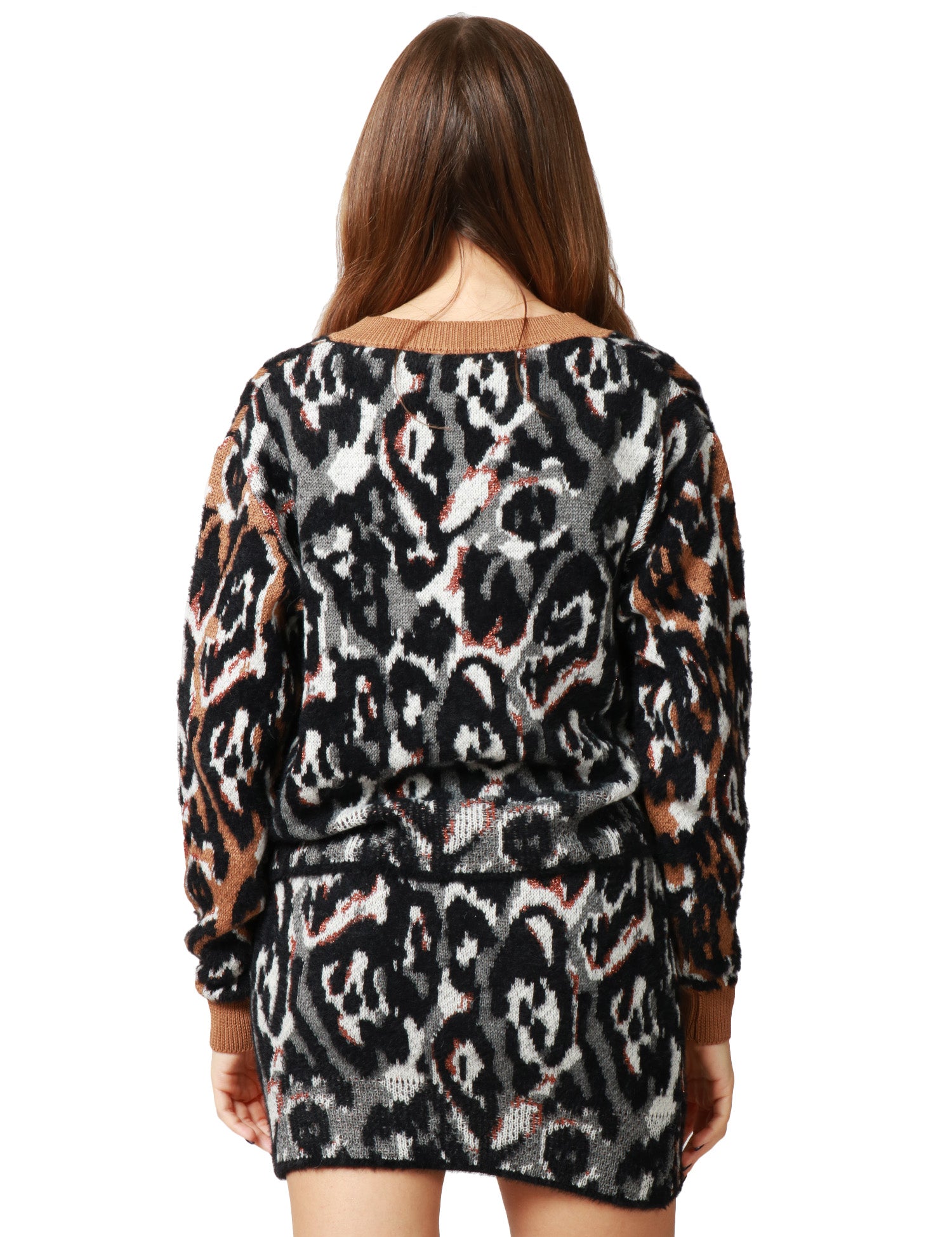 MAGLIONE DONNA AKEP MACULATO JACQUARD CON SCOLLO A V