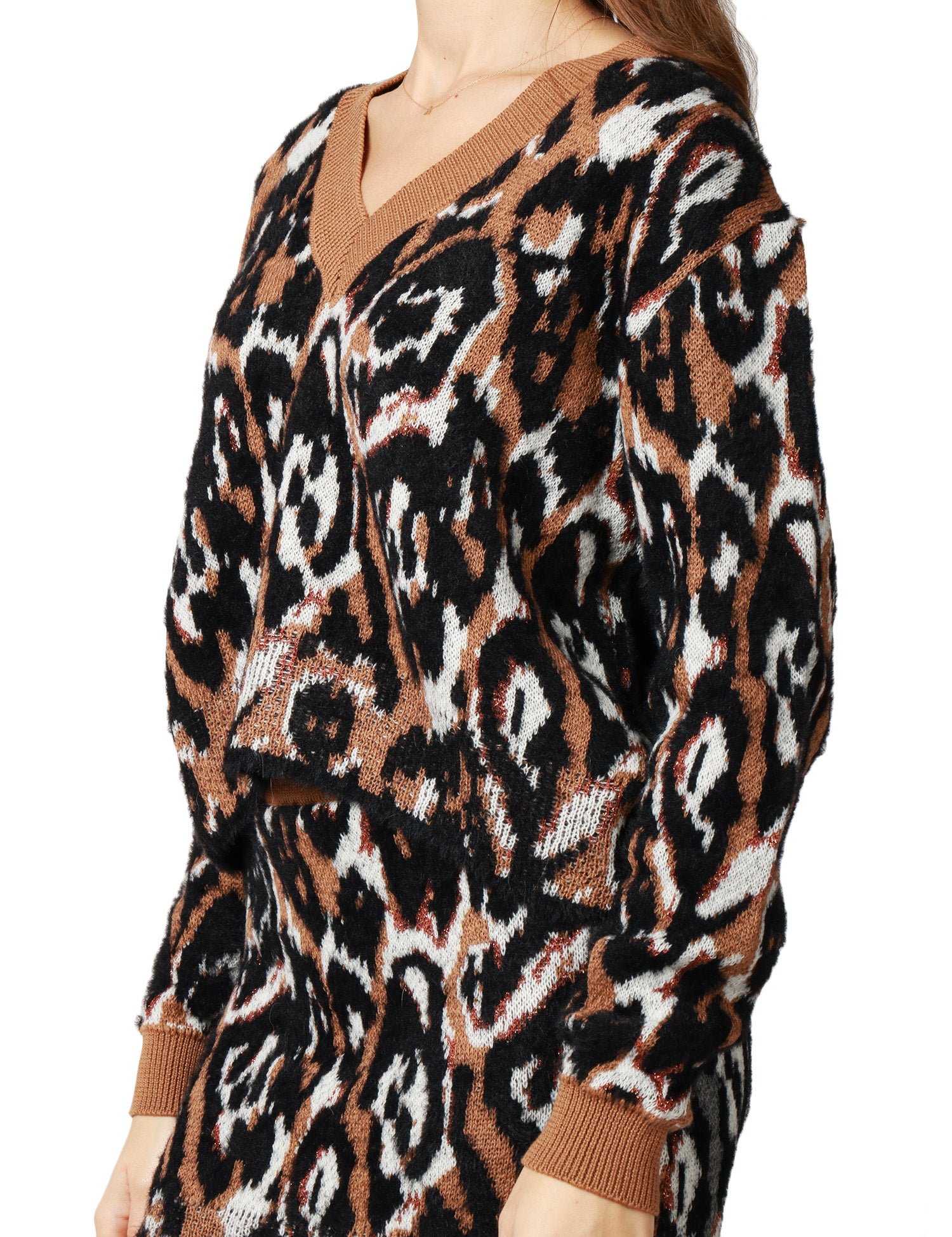 MAGLIONE DONNA AKEP MACULATO JACQUARD CON SCOLLO A V