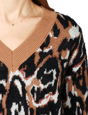 MAGLIONE DONNA AKEP MACULATO JACQUARD CON SCOLLO A V