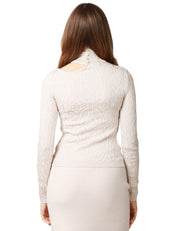 MAGLIA LUPETTO DONNA AKEP ECRù A COSTINE CON COLLO ALTO E APERTURA SU UN LATO