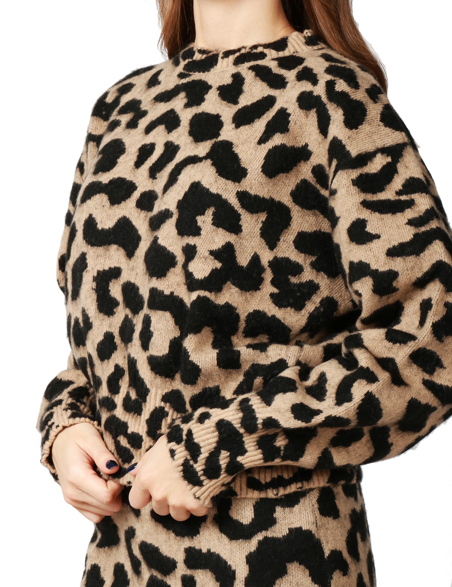 MAGLIONE DONNA AKEP MACULATO GIROCOLLO IN MISTO LANA CON TAGLIO CROP