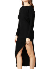 ABITO LUNGO AKEP NERO A COSTINE CON SCOLLO SULLA SULLA SCHIENA E SPACCO LATERALE