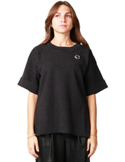 MAGLIA DONNA ALPHA STUDIO ANTRACITE OVER A MEZZA MANICA CON DETTAGLIO GIOIELLO SUL PETTO