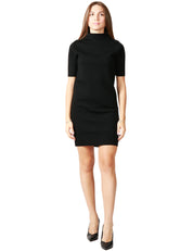 ABITO DONNA ALPHA STUDIO NERO A MEZZA MANICA IN LANA MERINOS CON COLLO AD IMBUTO