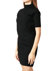 ABITO DONNA ALPHA STUDIO NERO A MEZZA MANICA IN LANA MERINOS CON COLLO AD IMBUTO