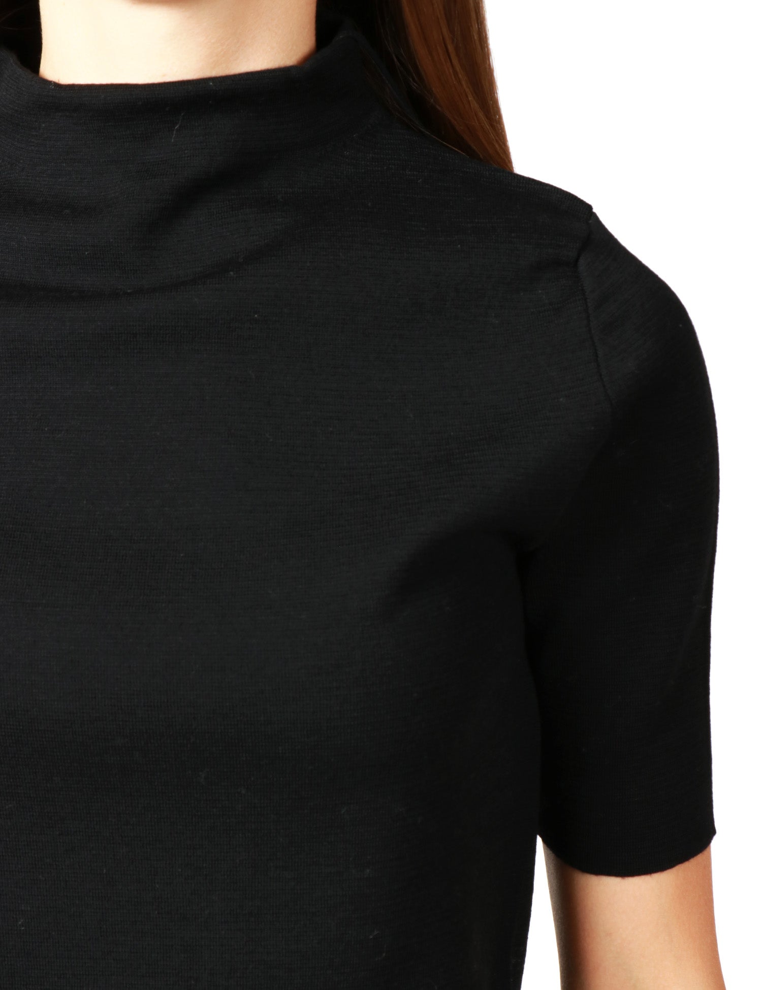 ABITO DONNA ALPHA STUDIO NERO A MEZZA MANICA IN LANA MERINOS CON COLLO AD IMBUTO