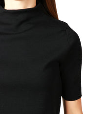 ABITO DONNA ALPHA STUDIO NERO A MEZZA MANICA IN LANA MERINOS CON COLLO AD IMBUTO