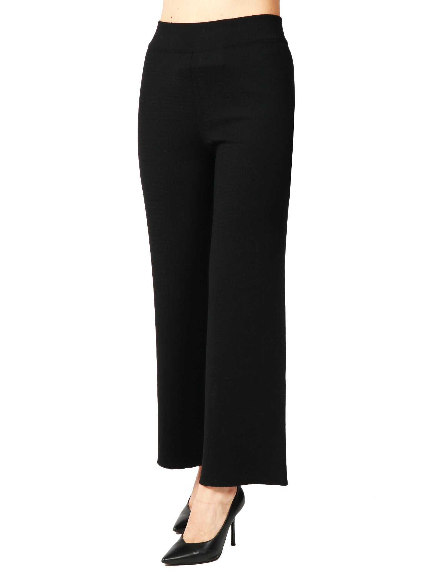 PANTALONE DONNA ALPHA STUDIO NERO A VITA ALTA CON FASCIA ELASTICA IN LANA MERINOS