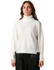 MAGLIA DONNA ALPHA STUDIO LATTE DOLCEVITA CON CUCITURE TRICOT 100% LANA MERINOS