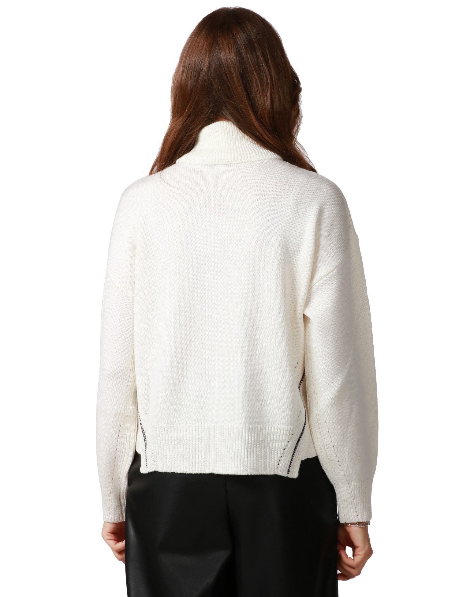 MAGLIA DONNA ALPHA STUDIO LATTE DOLCEVITA CON CUCITURE TRICOT 100% LANA MERINOS