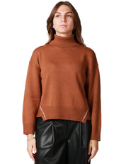 MAGLIA DOLCEVITA DONNA ALPHA STUDIO NOCCIOLA CON CUCITURE TRICOT 100% LANA MERINOS