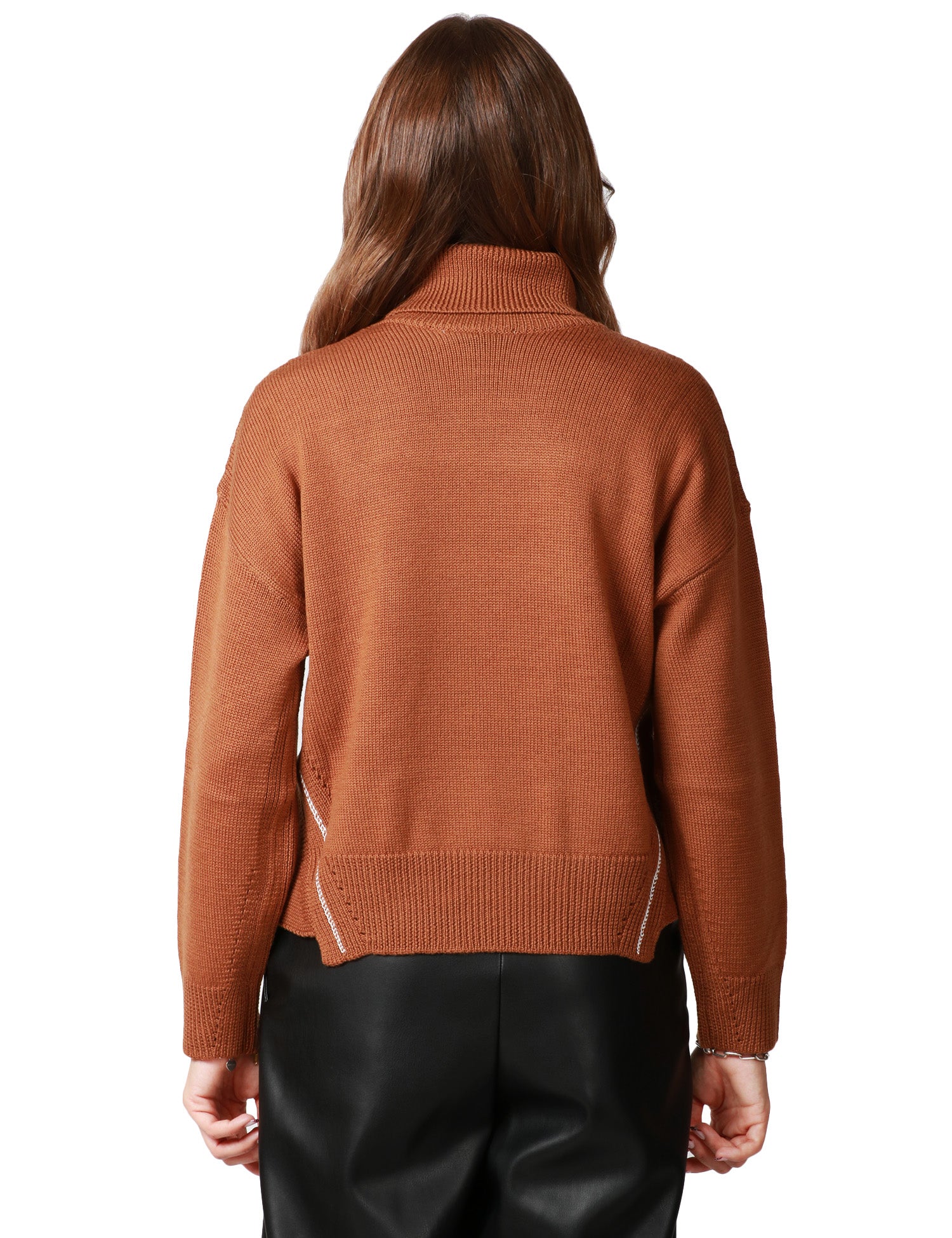 MAGLIA DOLCEVITA DONNA ALPHA STUDIO NOCCIOLA CON CUCITURE TRICOT 100% LANA MERINOS