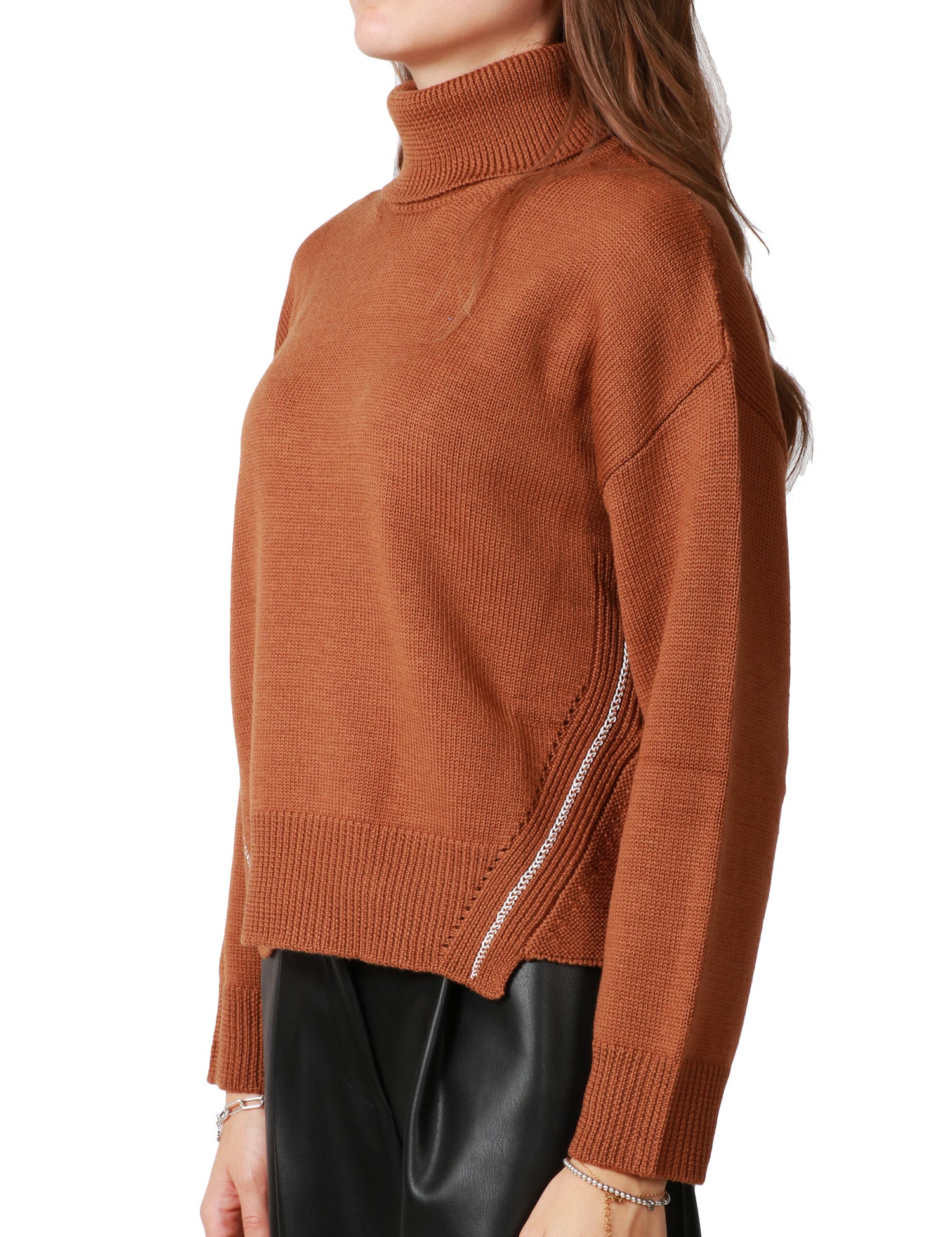 MAGLIA DOLCEVITA DONNA ALPHA STUDIO NOCCIOLA CON CUCITURE TRICOT 100% LANA MERINOS