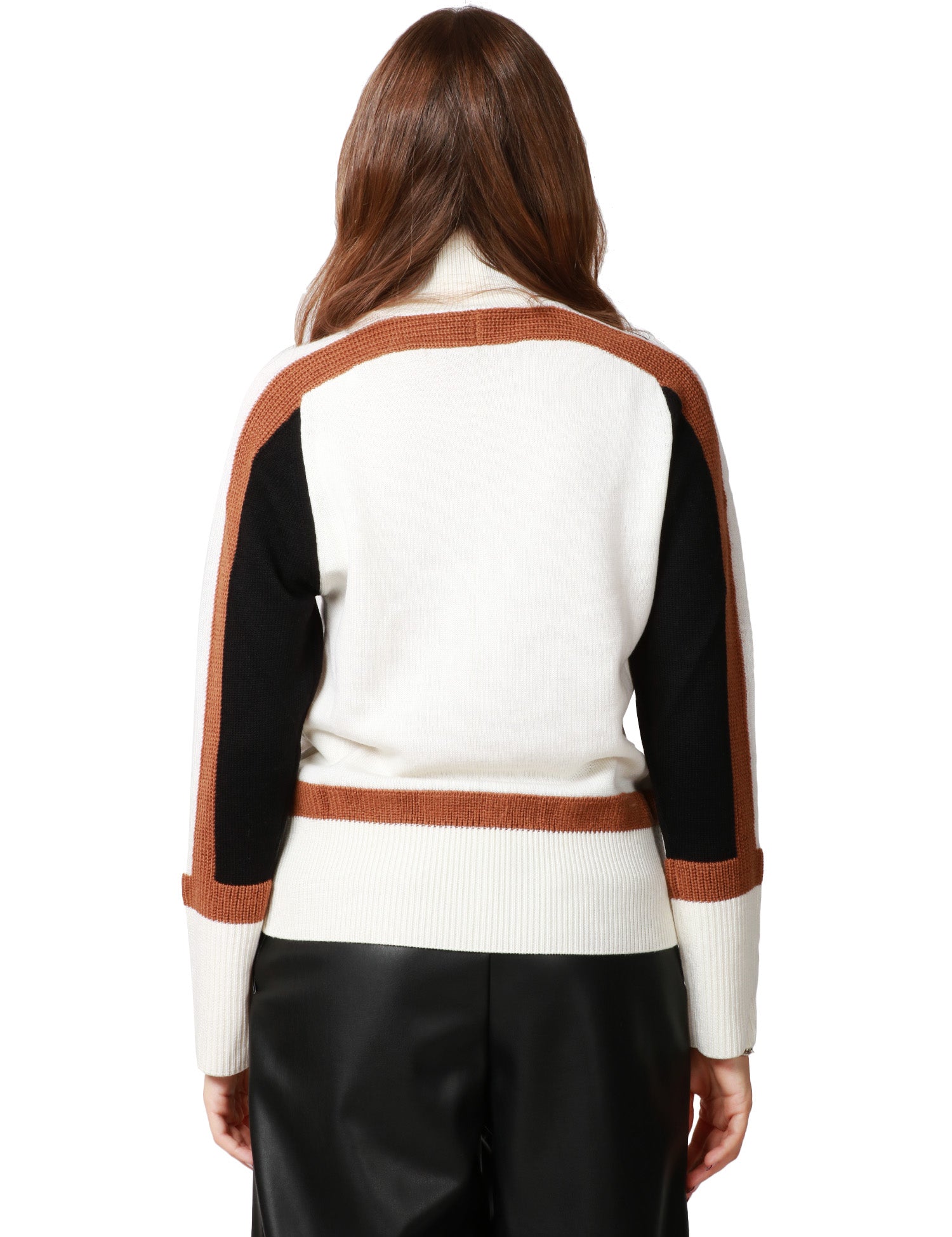 MAGLIA DONNA ALPHA STUDIO LATTE A COLLO ALTO CON DETTAGLI A CONTRASTO