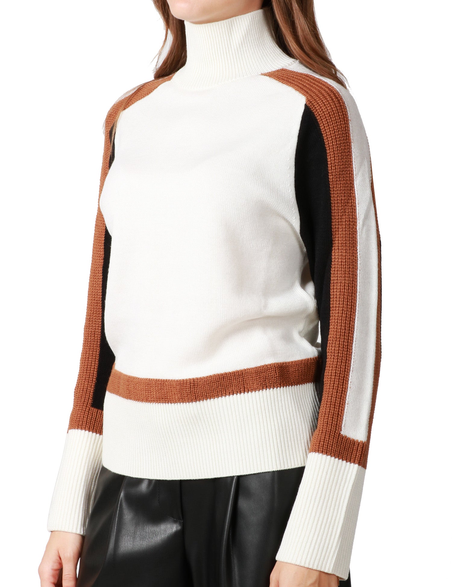 MAGLIA DONNA ALPHA STUDIO LATTE A COLLO ALTO CON DETTAGLI A CONTRASTO