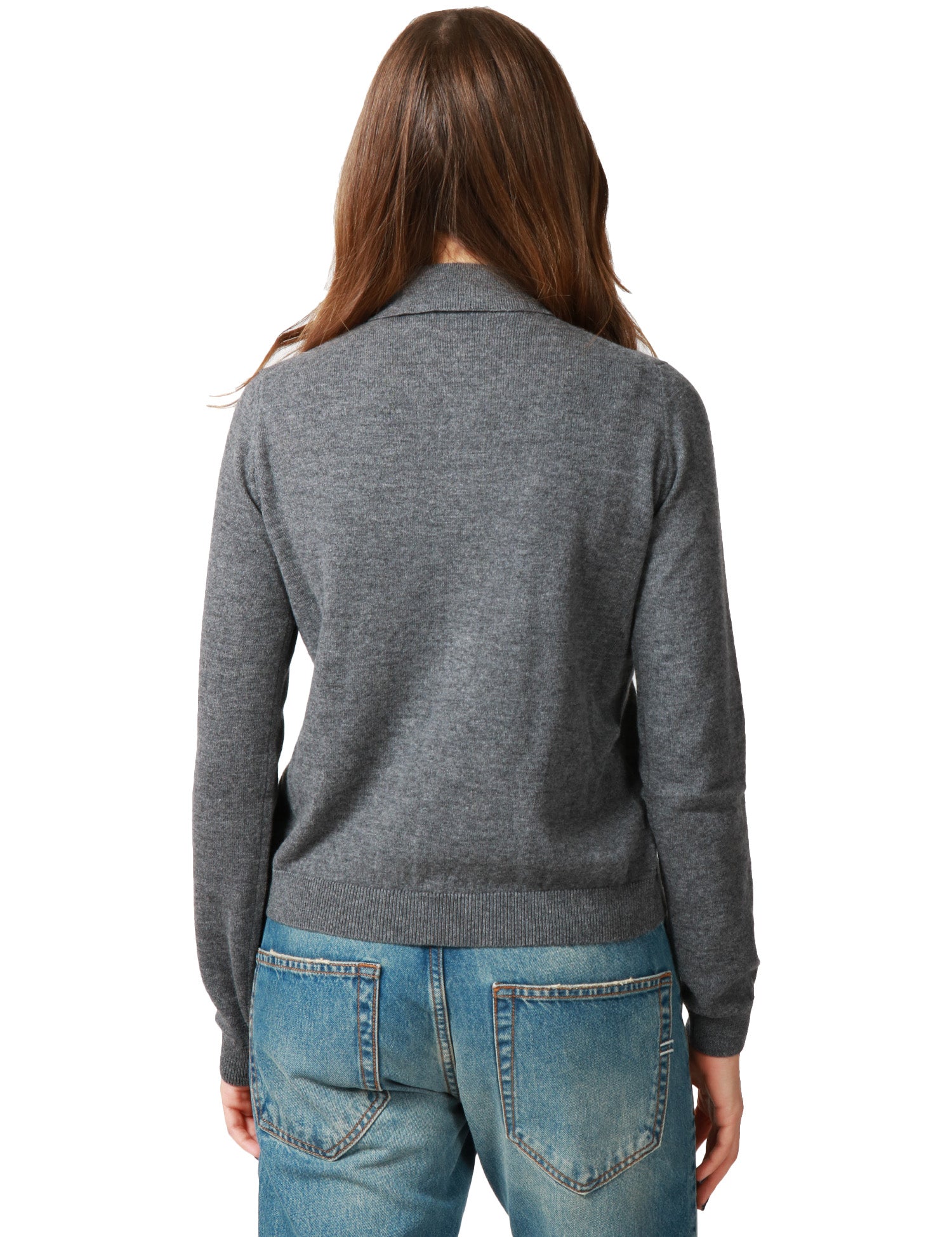 MAGLIA POLO DONNA ALPHA STUDIO GRIGIO SCURO A MANICA LUNGA CON 5 BOTTONI IN TONO 100% LANA GEELONG