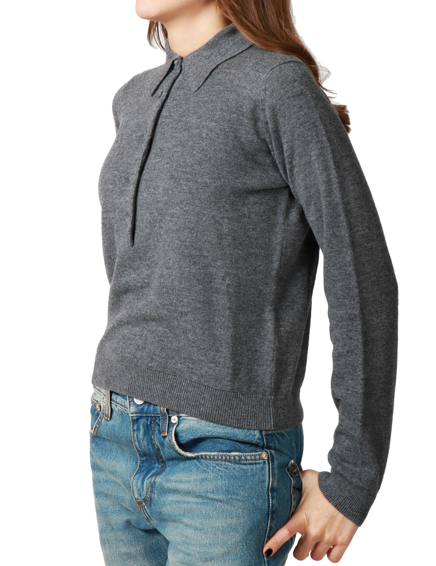 MAGLIA POLO DONNA ALPHA STUDIO GRIGIO SCURO A MANICA LUNGA CON 5 BOTTONI IN TONO 100% LANA GEELONG