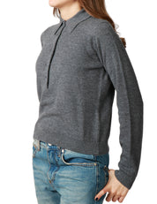 MAGLIA POLO DONNA ALPHA STUDIO GRIGIO SCURO A MANICA LUNGA CON 5 BOTTONI IN TONO 100% LANA GEELONG
