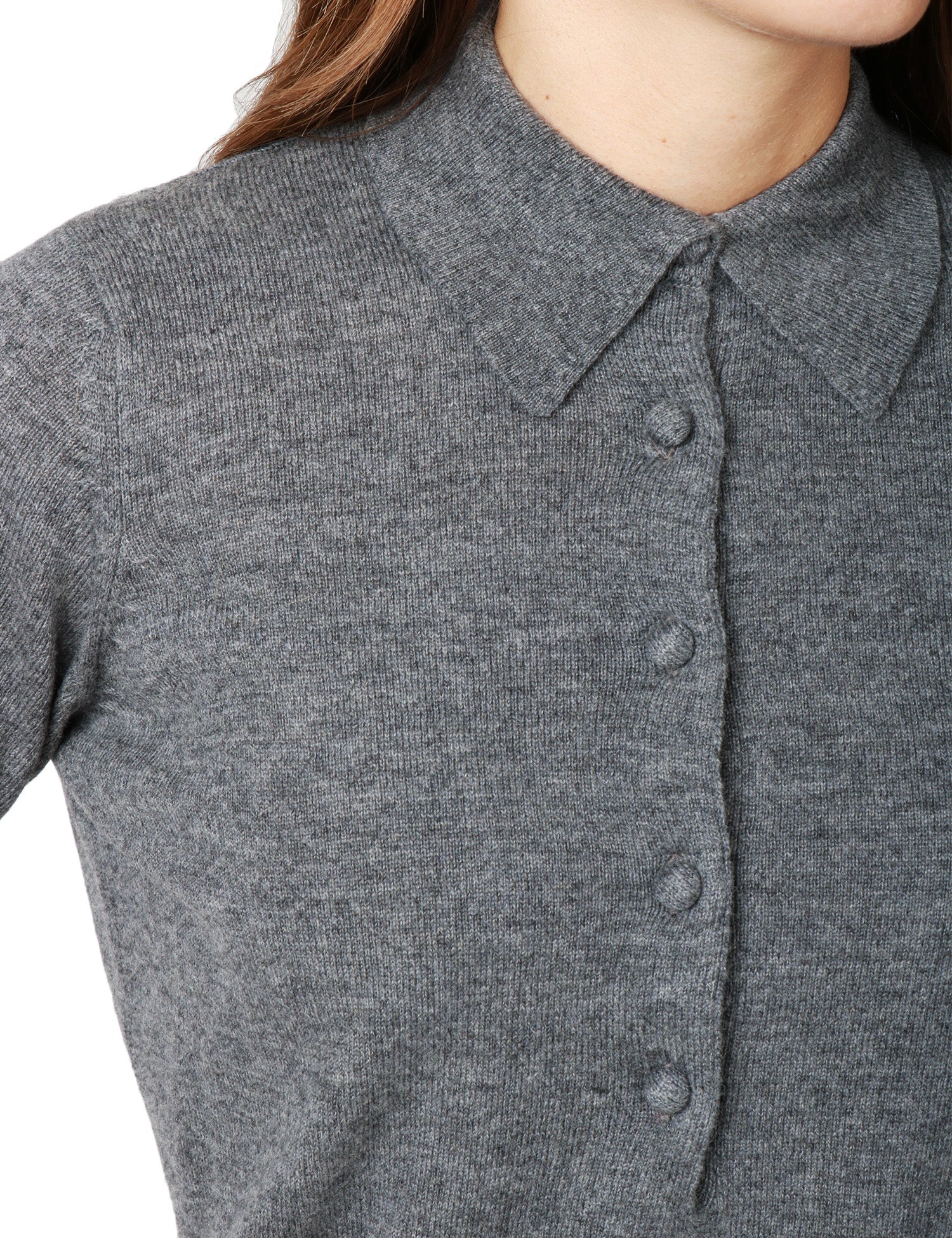 MAGLIA POLO DONNA ALPHA STUDIO GRIGIO SCURO A MANICA LUNGA CON 5 BOTTONI IN TONO 100% LANA GEELONG