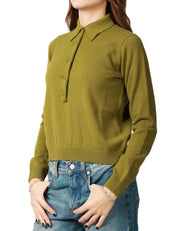 MAGLIA POLO DONNA ALPHA STUDIO PISTACCHIO A MANICA LUNGA CON BOTTONI IN TONO 100% LANA GEELONG