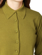MAGLIA POLO DONNA ALPHA STUDIO PISTACCHIO A MANICA LUNGA CON BOTTONI IN TONO 100% LANA GEELONG