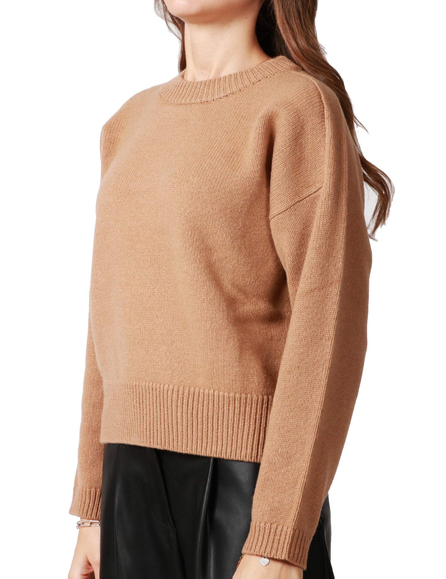 MAGLIA DONNA ALPHA STUDIO CAMMELLO GIROCOLLO BOXY IN LANA GEELONG EXTRAFINE