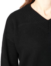 MAGLIA DONNA ALPHA STUDIO NERA CON SCOLLO A V IN LANA MERINOS